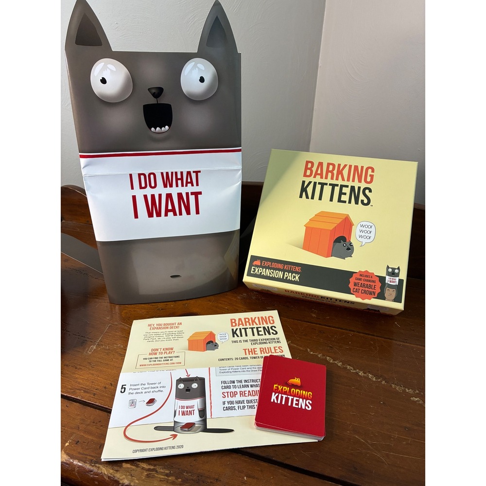 Exploding Kittens Barking Kittens Third 3 Expansion Pack Complete with Cat Crown